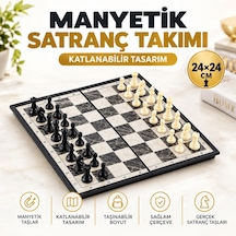 Manyetik Satranç Takımı 24x24 Cm Katlanabilir Taşınabilir Mermer Desenli Satranç Seti