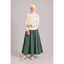 Angel&co. Girls Clothing Yeşilli Müslin Bluz & 2 İplik Maksi Etek Takımı Mavi - 895510177 Mavi
