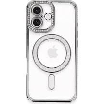 Apple iPhone Uyumlu 16 Plus Kılıf Joke Simli Magneticsafe Kılıf - Gri