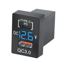 Mavi Pd Tip C Qc3.0 Usb Bağlantı Noktası Araç Hızlı Şarj Cihazı 12-24 V Voltmetre Toyota Için Led Araç Güç Adaptörü