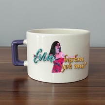 Evin Barkın Yok Mu Baskılı Mor Kulplu C Fincan