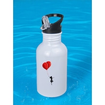 Balonlar Ve Kız Baskılı Matara Suluk 600 Ml - Kız Çocuk Suluk, Kız Sulukları Beyaz