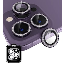Apple Uyumlu iPhone 15 Pro /pro Max Ipg Kamera Lens Koruyucu Taşlı - Koyu Mor