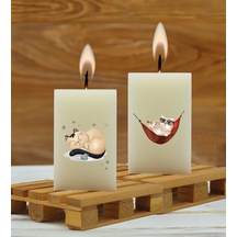 Bk Gift Eğlenceli Kedi Tasarımlı 2 Li Dtf Dikdörtgen Blok Mum Seti-4, Sevgiliye Hediye, Doğum Günü Hediyesi, Ev Hediyesi