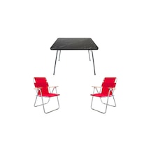 Bofigo 60X80 Granit Katlanır Masa + 2Li Katlanır Sandalye Kırmızı