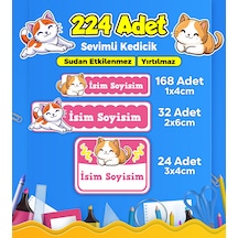 Sevimli Kedi Temalı Okul Kreş Kişiye Özel İsim Etiket Seti - Model 371 Çok Renkli