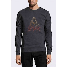 Slayer Tom Araya Baskılı Füme Antrasit Erkek Örme Sweatshirt