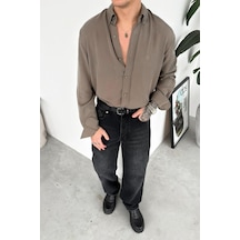 Haki Nakışlı Oversize Modal Gömlek Haki