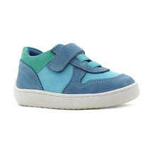 Rakerplus Bob Hakiki Deri Mavi Yeşil Barefoot Cırtlı Lastikli Bebek Sneaker Ayakkabı Mavi