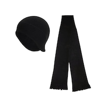 Axe Sportswear Unisex Kışlık Termal Kulaklıklı Polar Bere - Polar Atkı 2'li Set