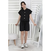 My Kids Wear Keten Kız Çocuk Alt Üst Takım Siyah