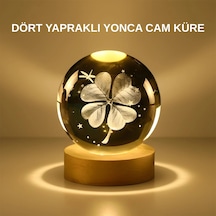 Dekoratif Yonca Görünümlü Işıklı Kristal Cam Küre Usb Masa Gece Lambası Çok Renkli