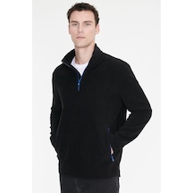 Ac&Co / Altınyıldız Classics Erkek Sıyah Sıcak Tutan Standart Fit Normal Kesim Bato Yaka Çift Fleto Cepli Sweatshirt Polar Siyah