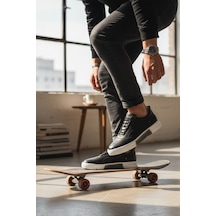 Enoch Hakiki Deri Sportif Tasarım Bağcıklı Erkek Sneaker Comfort Taban Siyah - Beyaz