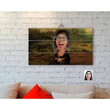 Kişiye Özel Mona Lisa Karikatürlü Otantik Ahşap Palet Tablo-1