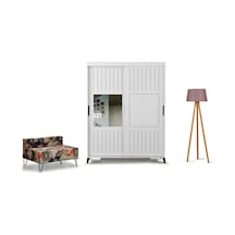Pasifichome Huga Beyaz Gardırop & Yatak Odası Dolabı Sürgülü 140Cm/ 2 Kapaklı