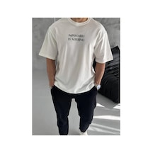 Erkek Tişört Bisiklet Yaka Baskılı Oversize Kısa Kol T-shirt - Beyaz