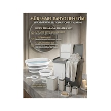 3 Lü Harika Banyo Seti 90 Lt Çamaşır Sepeti + 5 Li Banyo Seti + Katlanır Üçlü Set Gri Beyaz Gri - 885850700 Gri
