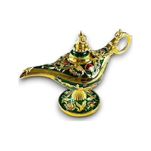 Aladdin Sihirli Lambası Renkli Işlemeli Dekoratif Biblo Alaattin Metal Çelik No:1 - 11x7 CM 728354187
