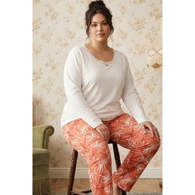 Siyah İnci Büyük Beden Battal Boy Viskon Örme Pijama Takım 26224854 Ekru