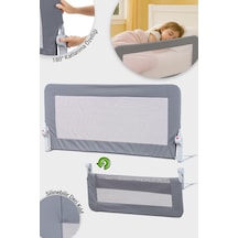 Premium 120x65 Cm Deri Kılıflı Yatak Bariyeri, Katlanır Yatak Korkuluğu, Gri