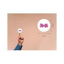 Şeker Pembe Fiyonk Baskılı Etiket Yuvarlak Mat Çıkartma Bow Round Sticker 4 Cm 40 Adet Çok Renkli