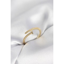 Çivi Model Zirkon Taşlı Gold Renk Kadın Yüzük Karışık