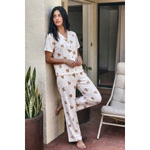 Viskon Karışım Homewear Kırık Beyaz Pijama Takımı