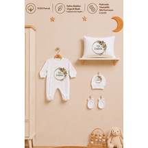 Pia Baby İsme Özel Kız Bebek Tulum %100 Pamuk Organik Baskılı İsimli Bebek Tulumu 35x45 Cm Yastık Kılıfı Bebek Seti 1094yt0x Krem