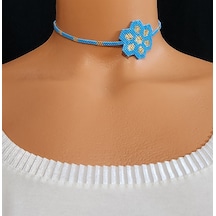Harmel Jewelry Miyuki Mavi Çiçek Choker Kolye Mavi