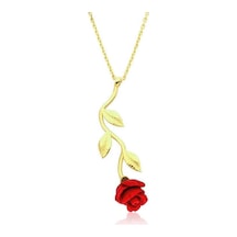 Hk Gümüş Kadın Kolye Gold Kırmızı Gül Gümüş Takı Hediyelik Ürünler-201657 Çok Renkli