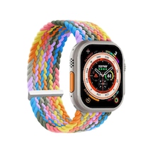 Apple Watch Series 9 45mm İçin Kordon, Large Size, 160mm Knitted Fabric Single Loop Gökkuşağı Watch Series 9 45mm İle Uyumlu Kordon - Gökkuşağı Çok Renkli