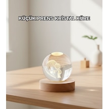 Led Aydınlatmalı 3d Küçük Prens Kristal Küre Ahşap Standlı Masa Gece Lambası Şeffaf