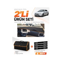 Volvo V40 2012-2019 Uyumlu Torpido Örtüsü + Deri Bagaj Çantası + Sticker Seti - Siyah Kahverengi