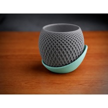 3d Baskı Küre Saksı - Kafes Dokulu İki Parçalı Dekoratif Saksı - Gri-mint Çok Renkli
