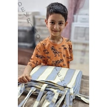 Kornişli- Gri-krem Çizgili Özel Dikim Lüks Branda Balkon Perdesi Gri- Krem