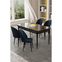 Canisa Gale Serisi 80x132 Açılabilir Lak Panel Siyah Mermer Desen Mutfak Masa Takımı 4 Antrasit Sandalye Masa Siyah Mermer Desen Sandalyeler Antrasit