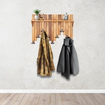 Ahşap Duvar Ve Kapı Askısı Elbise Askılık Raflı Piyano Model 9 Askılı 50x69x9 Cm Meşe