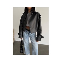 Almira Yeni Sezon Oversize Bomber Kadın Deri Ceket Siyah Siyah