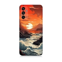 Samsung Galaxy M13 Uyumlu Deniz Dağ Ve Gün Batımı Desenli Silikon Kılıf