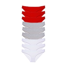 Royaleks 9 adet Süper Eko Set Likralı Kadın Slip Külot Kırmızı Gri Beyaz RYL-EKO9017 Çok Renkli