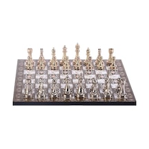 Metal Klasik Satranç Takımı Parlak Ve Sedef Desenli Mdf Ahşap Sa