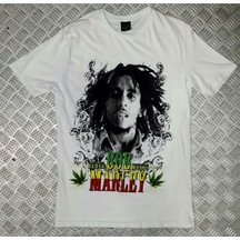 Bob Marley Baskılı Unisex %100 Pamuk Beyaz T-shirt Beyaz