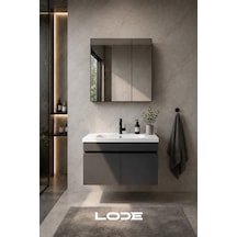 Kale Serisi Banyo Dolabı Seti Banyo Alt Dolap - Aynalı Üst Dolap Cerastyle Frame Lavabolu, Lavabo-aynalı Üst Dolap Dahil Antrasit Gri