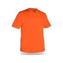 T-Shirt V Yaka Kısakol %100 Pamuk Cepli Turuncu (386987496)