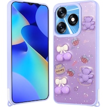 Tecno Spark 10c İle Uyumlu Kılıf Parlayan Sıvılı Simli Kabartma Figürlü Kapak