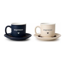Espresso Fincan Takımı, Porselen, Lacivert Ve Krem Rengi, Fincan Ve Tabak Seti, 2'li Lacivert - Bej Diğer