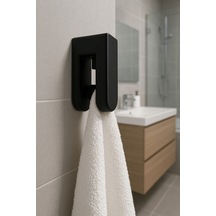 2'li Yapışkanlı Mutfak Banyo Bornoz Havlu Askılığı - Otomatik Tut Siyah