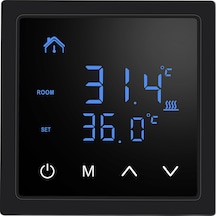 Springsun Mh-1828 Siyah Duvar Kurulu Akıllı Paneli, Ev Radyant Isı Kontrolü, Ntc Sensörlü Yük Akımı 16a, Yüksek Sıcaklık Korumalı Termostat