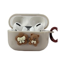 Lexroo Airpods Pro 2 İle Uyumlu Kulaklık Kılıf Darbeye Dayanıklı Krem Rengi Çicek Ve Ayıcık